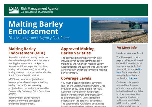 Malting Barley Endorsement Fact Sheet